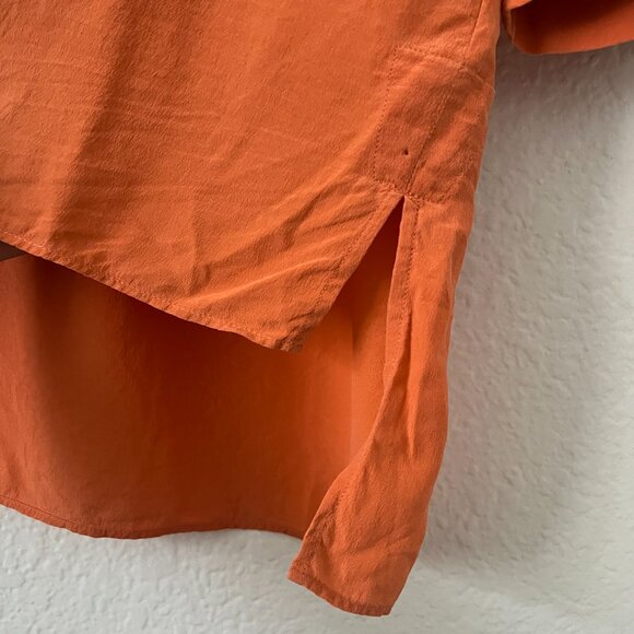 Lafayette 148 NY Sz 10 100% Silk Button Up Shirt Top Burnt Orange Quiet Luxury - Picture 6 of 14